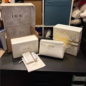 Christian Dior White velvet pouch bundle